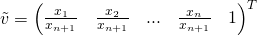 \tilde{v}={\begin{pmatrix} \frac{x_1}{x_{n+1}} & \frac{x_2}{x_{n+1}} & ... & \frac{x_n}{x_{n+1}} & 1 \end{pmatrix}}^T