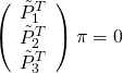 \[\left(\begin{array}{c} \tilde{P}_1^T \0& \tilde{P}_2^T \0& \tilde{P}_3^T \end{array}\right) \pi = 0\]